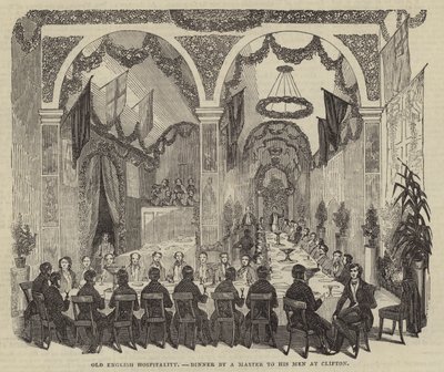 Antiga hospitalidade inglesa, jantar de um mestre para seus homens em Clifton de English School