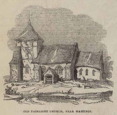 Antiga Igreja Fairlight, perto de Hastings (gravura) de English School