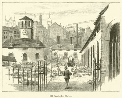 Antigo mercado de Farringdon (gravura) de English School