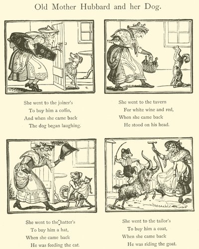 A velha mãe Hubbard e o seu cão (xilogravura) de English School