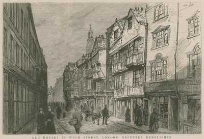 Casas velhas na rua de Wych, Londres, demuliram recentemente de English School