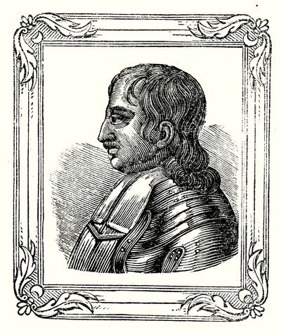 Oliver Cromwell nasceu em 1599, fez Protector em 1653, e morreu em 1658 (gravura) de English School