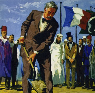 Em 25 de abril de 1859, de Lesseps revirou a primeira sujeira do canal de Suez de English School