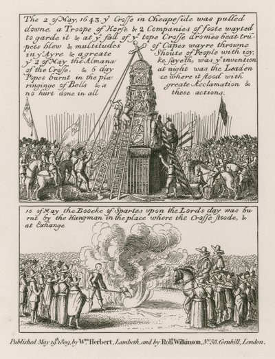 Em 2 de maio de 1643, a cruz em Cheapside, Londres, foi derrubada de English School