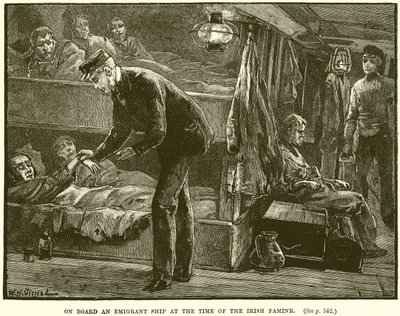 A bordo de um navio de emigrantes na época da fome na Irlanda de English School