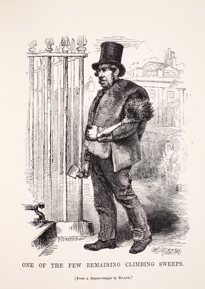 Um dos poucos remanescentes de chaminés, do daguerreótipo de Richard Beard, ilustração do London Labour e London Poor de Henry Mayhew, pub. 1862 de English School