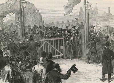 Abertura da ponte de Kew livre de pedágio de English School