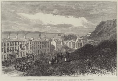 Abertura do University College of North Wales, Procession of Trades em Bangor (gravura) de English School
