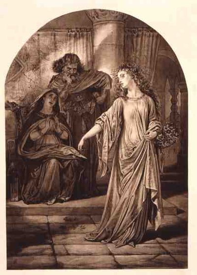 Ophelia, em Hamlet de William Shakespeare (1564-1616) (gravura) de English School