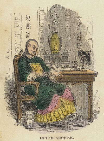 Fumador de ópio (gravação colorida) de English School