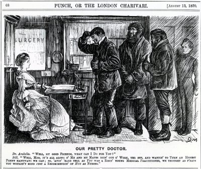 Our Pretty Doctor, publicado na Punch Magazine, 1870 de English School