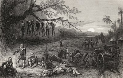 Piquete periférico da Brigada Highland em Benares, de "A História do Motim Indiano", publicado em 1858 de English School