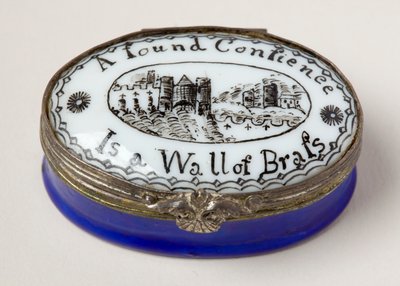 Caixa de remendo oval com tampa de porcelana branca (esmalte) de English School