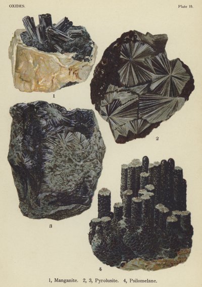 Óxidos, manganita, pirolusita, psilomelano (cor litho) de English School