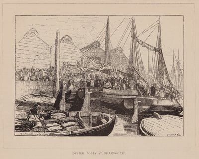 Barcos de ostras em Billingsgate (gravura) de English School