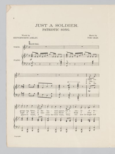 Página 2 de uma trilha sonora para a música Just a Soldier de English School