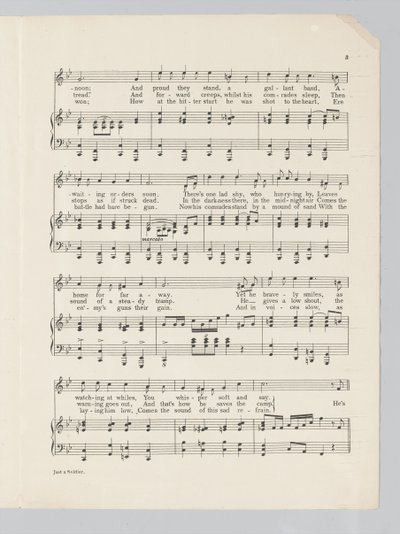 Página 3 de uma trilha sonora para a música Just a Soldier de English School