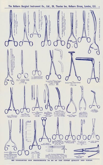Página do catálogo de instrumentos cirúrgicos, c.1900 (litho) de English School
