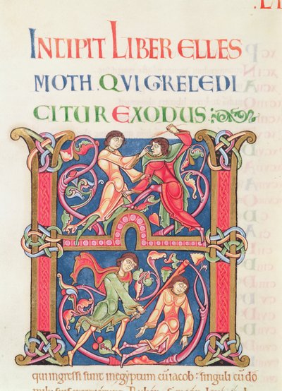 Página da Bíblia de Winchester, c.1150-80 (vellum) de English School