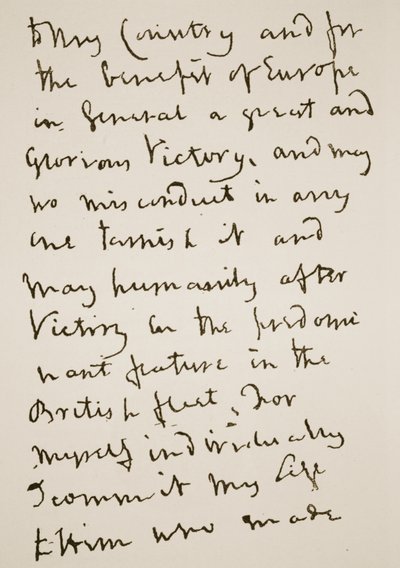 Página de uma carta escrita por Nelson pouco antes da Batalha de Trafalgar, segunda-feira 21 de outubro de 1805 (foto sépia) de English School