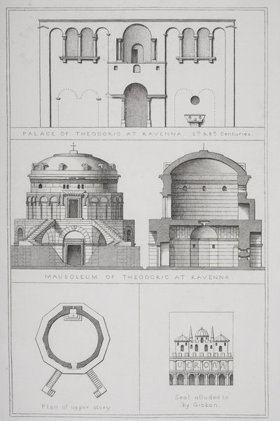 Palácio e Mausoléu de Teodorico (c.454-526) em Ravena, de &39;Agincourts History of Art por seus Monumentos de English School