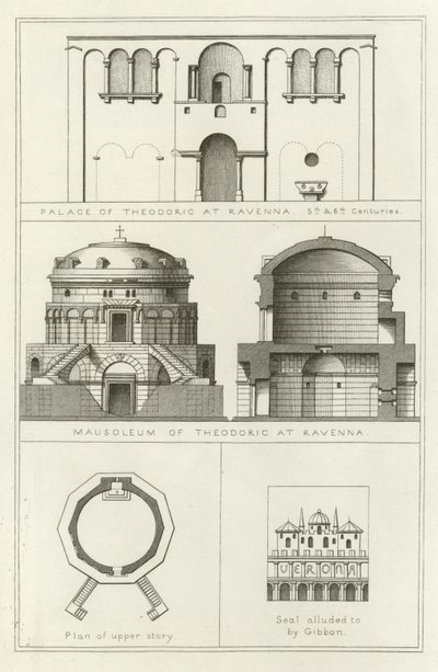 Palácio e mausoléu de Teodorico em Ravenna, Itália, 5º e 6º Séculos de English School