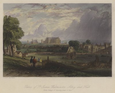 Palace of St James, Westminster Abbey and Hall, Londres (gravura colorida) de English School