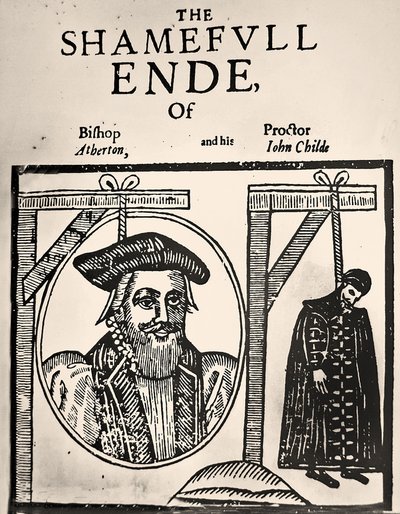 Panfleto anunciando a execução de John Atherton e seu amante John Childe por buggery de English School