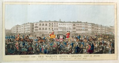 Vista panorâmica. Sua Majestade a Rainha Caroline Indo para a Catedral de São Paulo, 20 de novembro de 1820, pub. 1821 (aquatinta sobre papel) de English School