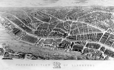 Vista panorâmica de Liverpool, depois de uma aquarela de Ackerman, 1847 de English School