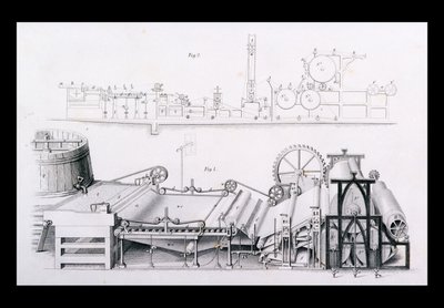 Máquina para fabricação de papel da Cyclopaedia of Useful Manufacturers, editada por Charles Tomlinson, c.1880s de English School