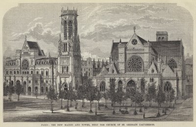 Paris, a Nova Mairie e Torre, ao lado da Igreja de São Germain l