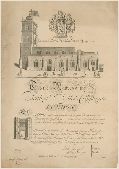 Paróquia de St Giless Cripplegate, batendo os limites, convite, 1860 de English School