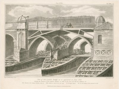 Parte da Old London Bridge como apareceu em junho de 1826 de English School