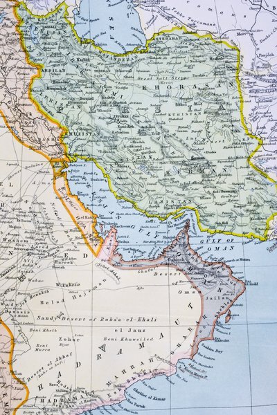 Mapa parcial do Oriente Médio mostrando o Mar Vermelho, o Golfo Pérsico e o Chifre da África na década de 1890, do Atlas do Mundo do Cidadão, publicado em Londres, c.1899 de English School