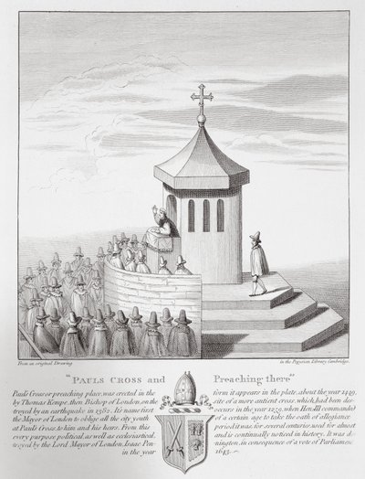 Pauls Cross e Pregação lá, 1809 de English School