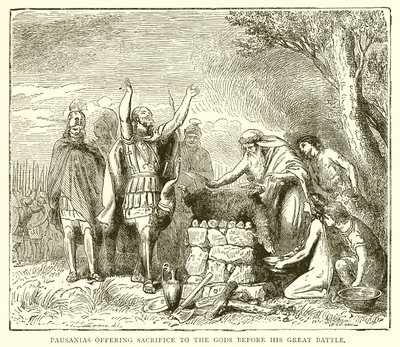 Pausânias oferecendo sacrifício aos deuses antes de sua grande batalha de English School