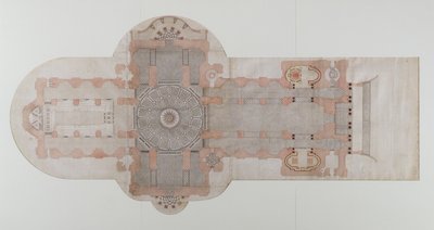 Plano de pavimentação da Catedral de São Paulo, conforme executado, c.1710 (caneta e tinta para lavar no papel) de English School