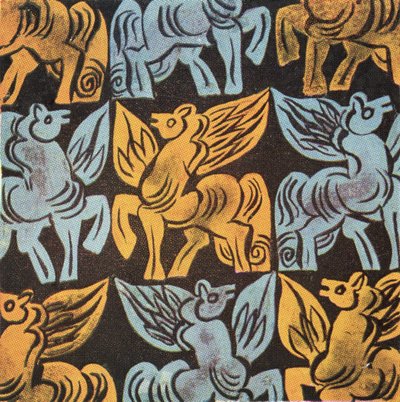 Pegasus design, possivelmente Arts and Crafts Movement (tinta no papel) de English School