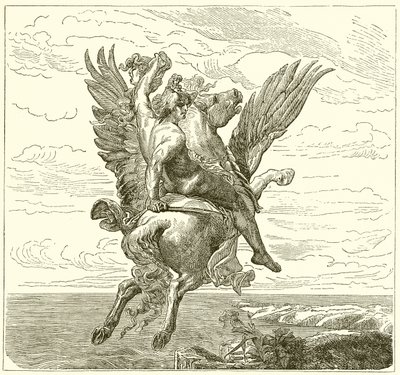 Perseu no cavalo alado Pégaso, com cabeça de medusa de English School