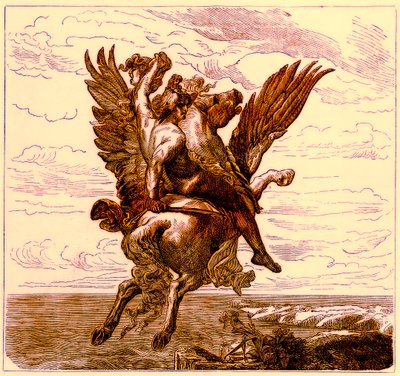 Perseu no cavalo alado Pégaso, com cabeça de Medusa, ilustração da história ilustrada do mundo, publicado c.1880 (imagem digital melhorada) de English School