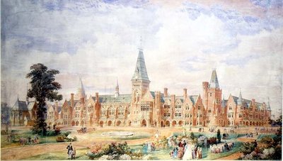 Desenho de perspectiva para uma escola ou faculdade, c.1865 de English School