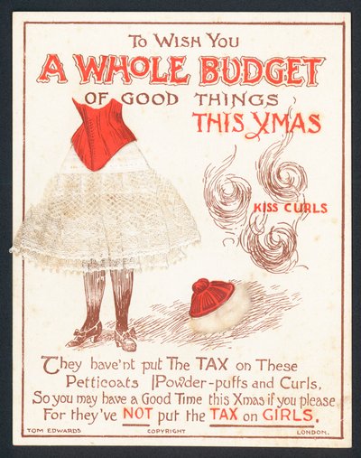 Anáguas, pó-puffs e cachos, cartão de natal de English School