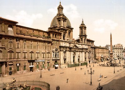 Piazza Navona, Roma (foto colorida à mão) de English School