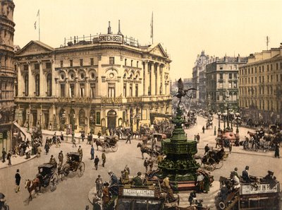 Piccadilly Circus, Londres (foto colorida à mão) de English School