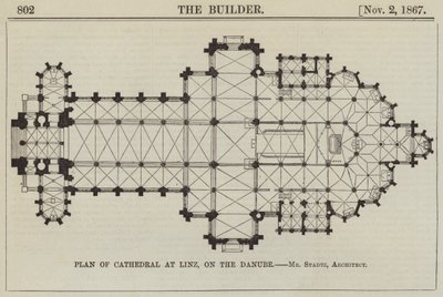 Plano da Catedral de Linz, no Danúbio, Sr. Stadtz, Arquitecto (gravura) de English School