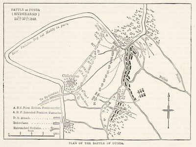 Plano da Batalha de Dubba (Hyderabad) 24 de março de 1843, ilustração de Cassells Illustrated History of England de English School
