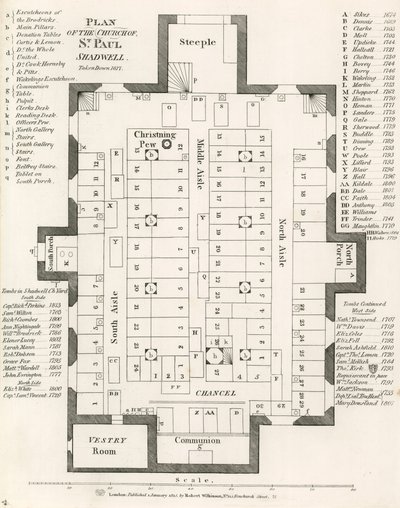Plano da Igreja de St Pauls, Shadwell, Londres, tirada em 1817 de English School