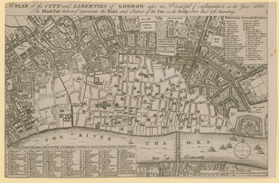 Plano da cidade e liberdades de Londres após a terrível conflagração no ano de 1666 de English School