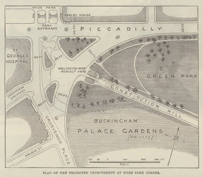 Plano de Melhoria Projetada no Hyde Park Corner (gravura) de English School